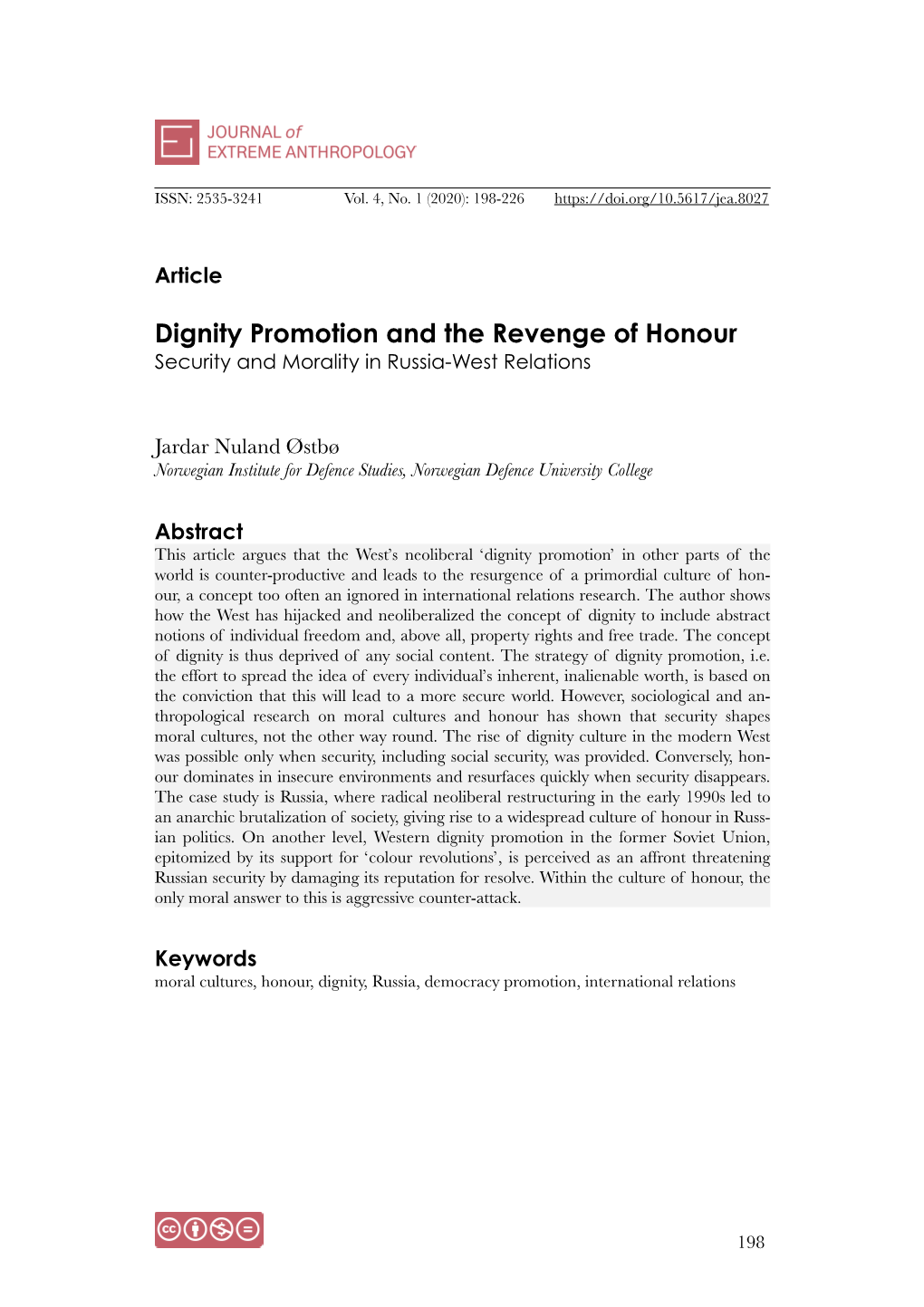 Dignity Promotion and the Revenge of Honour Security and Morality in Russia-West Relations