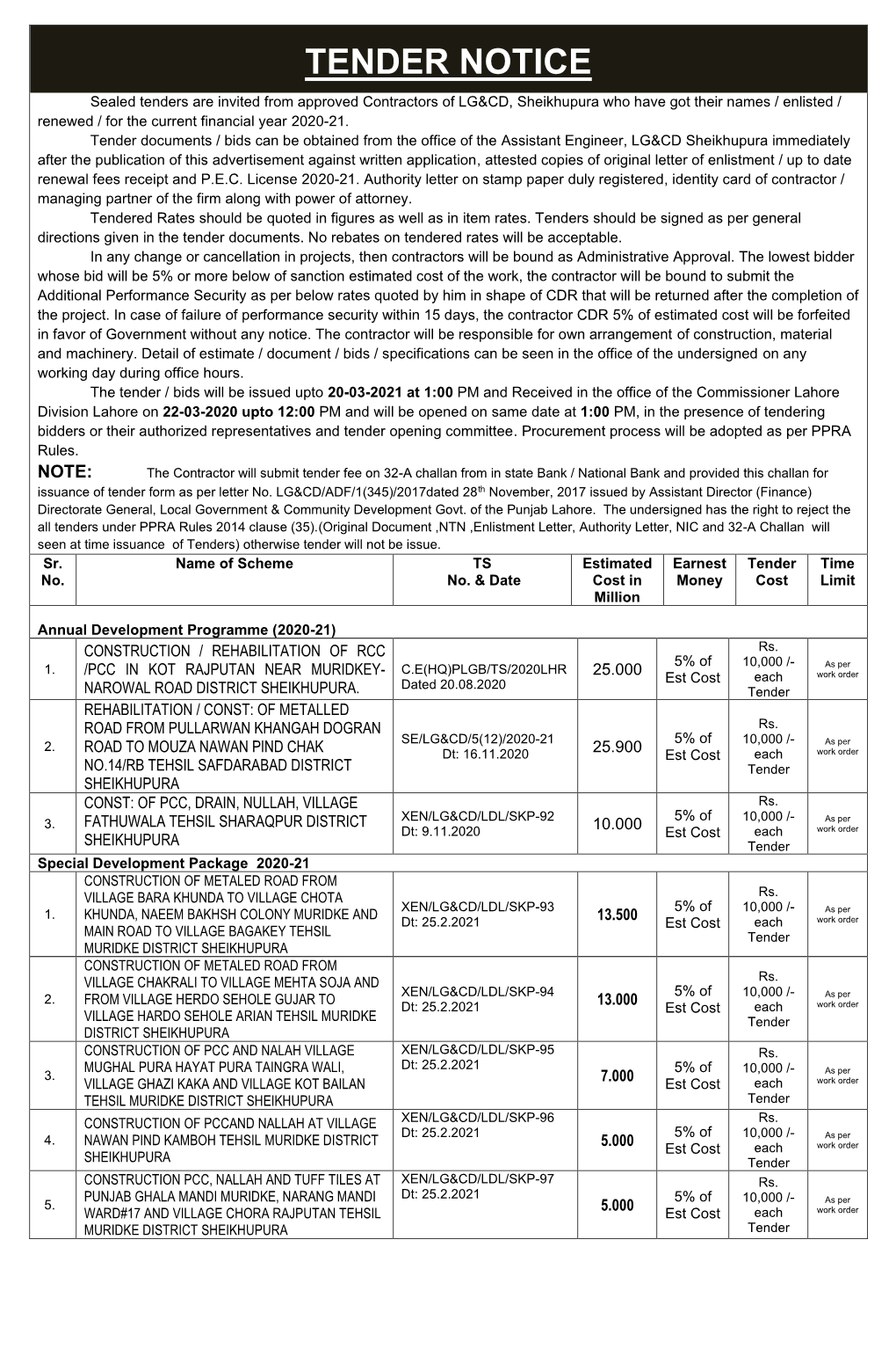 Tender Notice