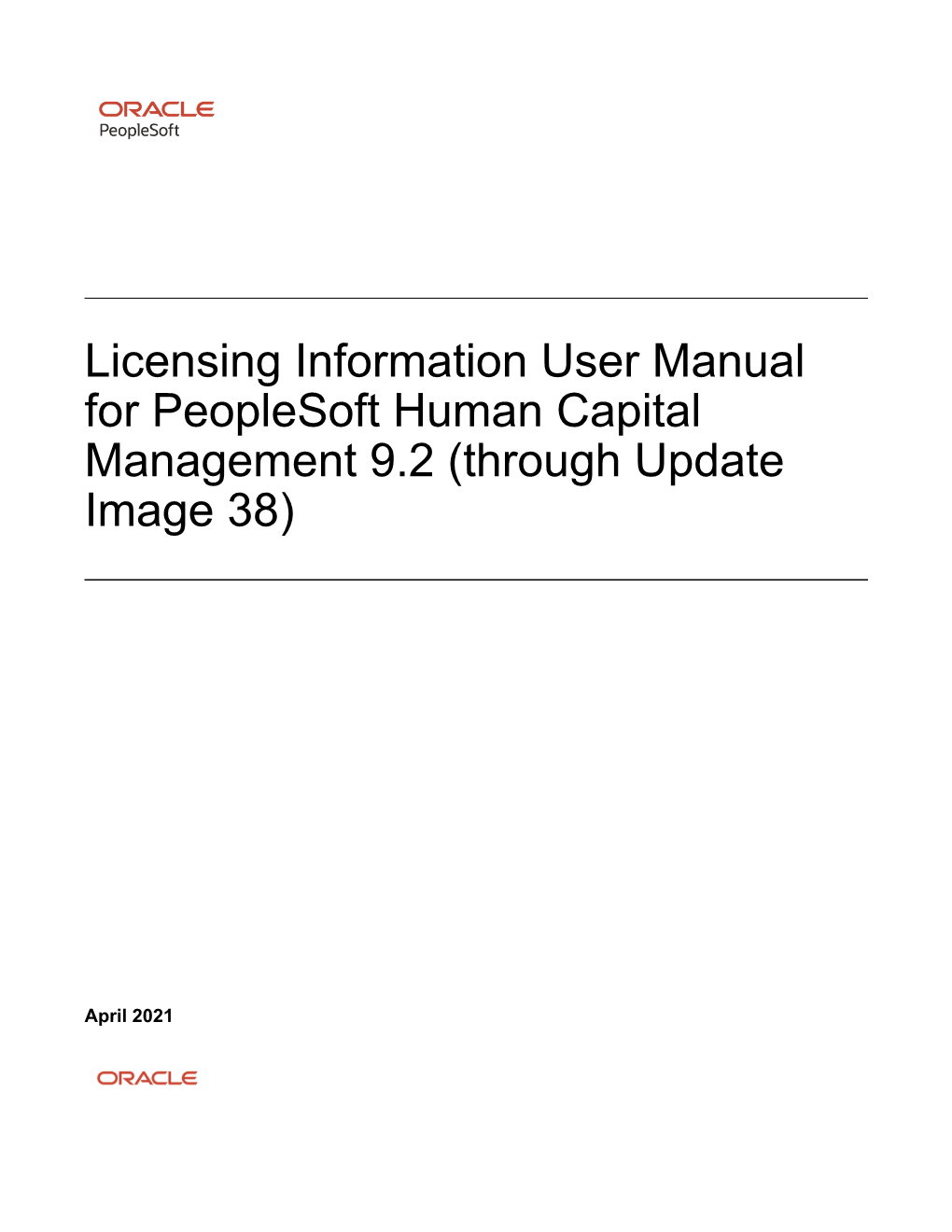 Licensing Information User Manual for Peoplesoft Human Capital Management 9.2 (Through Update Image 38)