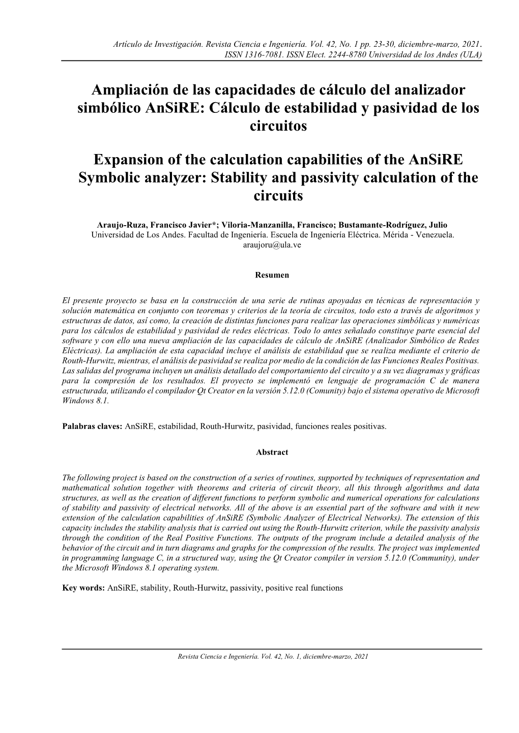 Ampliación De Las Capacidades De Cálculo Del Analizador Simbólico Ansire: Cálculo De Estabilidad Y Pasividad De Los Circuitos