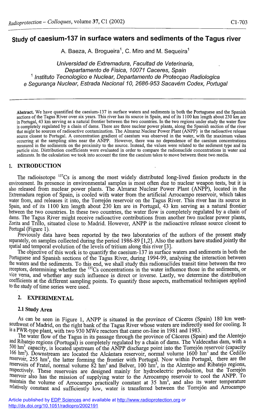 Study of Caesium-137 in Surface Waters and Sediments of the Tagus River