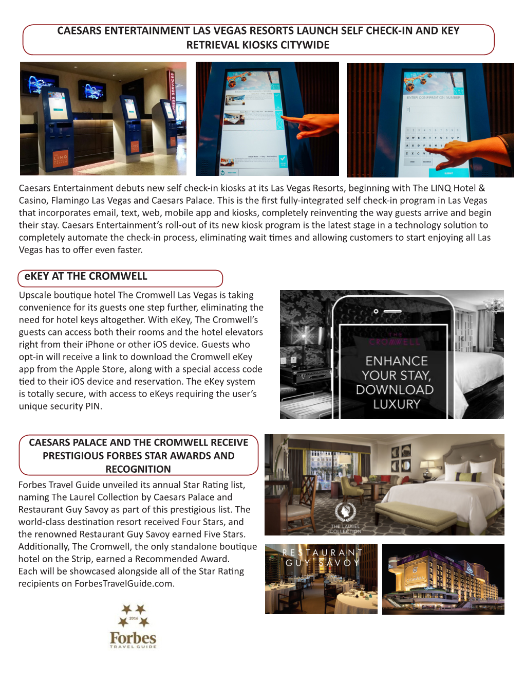 Caesars Entertainment Las Vegas Resorts Launch Self Check-In and Key Retrieval Kiosks Citywide