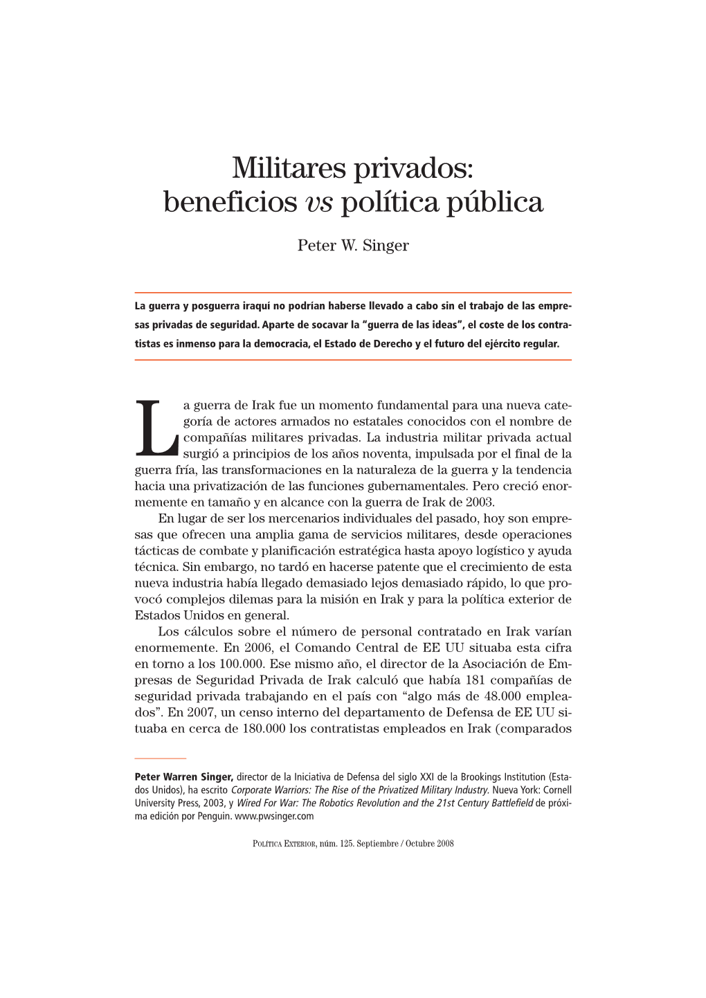 Militares Privados: Beneficios Vs Política Pública