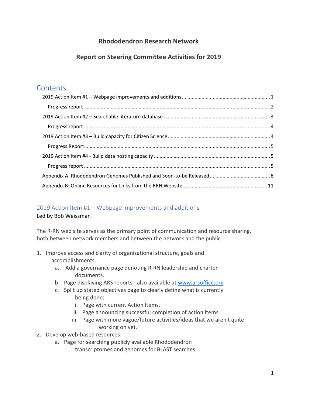 Contents 2019 Action Item #1 – Webpage Improvements and Additions