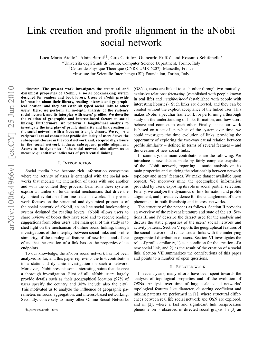 Link Creation and Profile Alignment in the Anobii Social Network