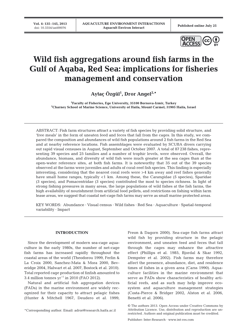 Wild Fish Aggregations Around Fish Farms in the Gulf of Aqaba, Red Sea: Implications for Fisheries Management and Conservation