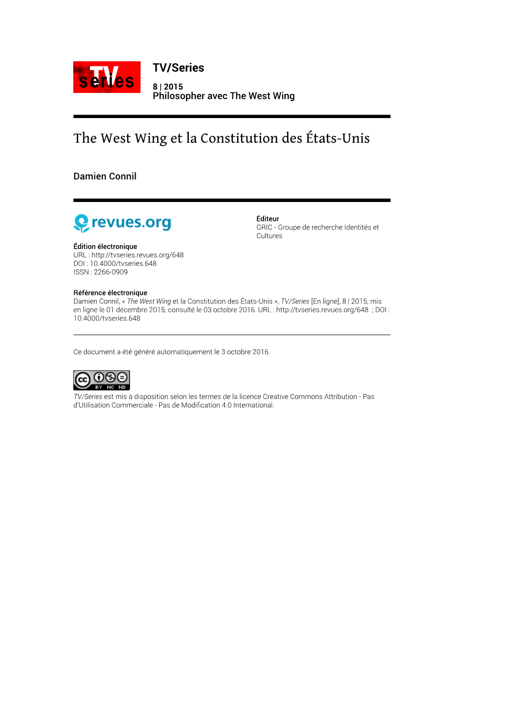 TV/Series, 8 | 2015 the West Wing Et La Constitution Des États-Unis 2