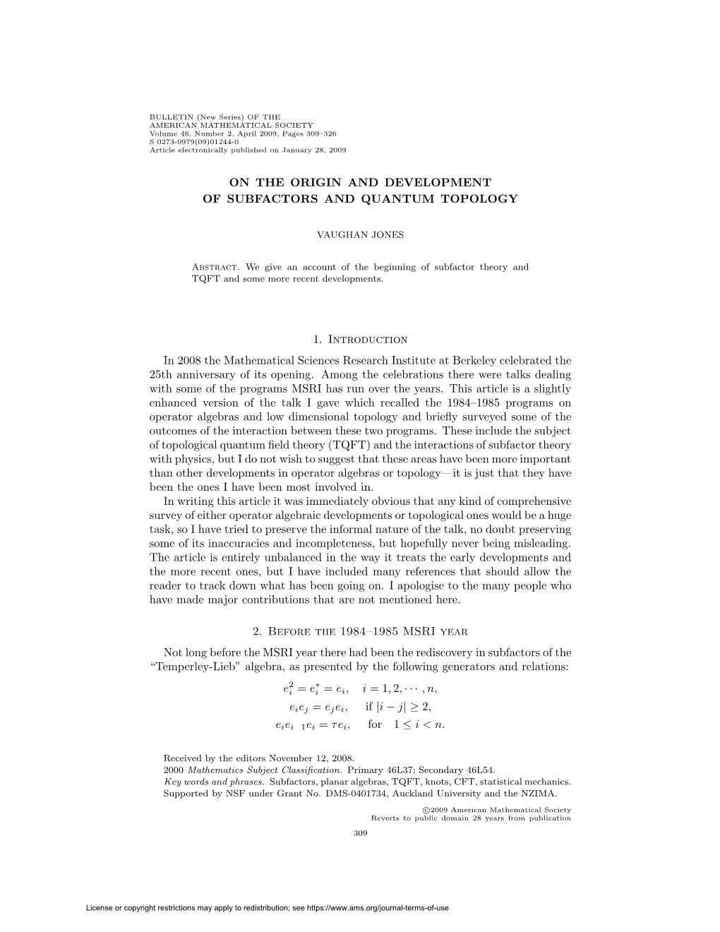 On the Origin and Development of Subfactors and Quantum Topology