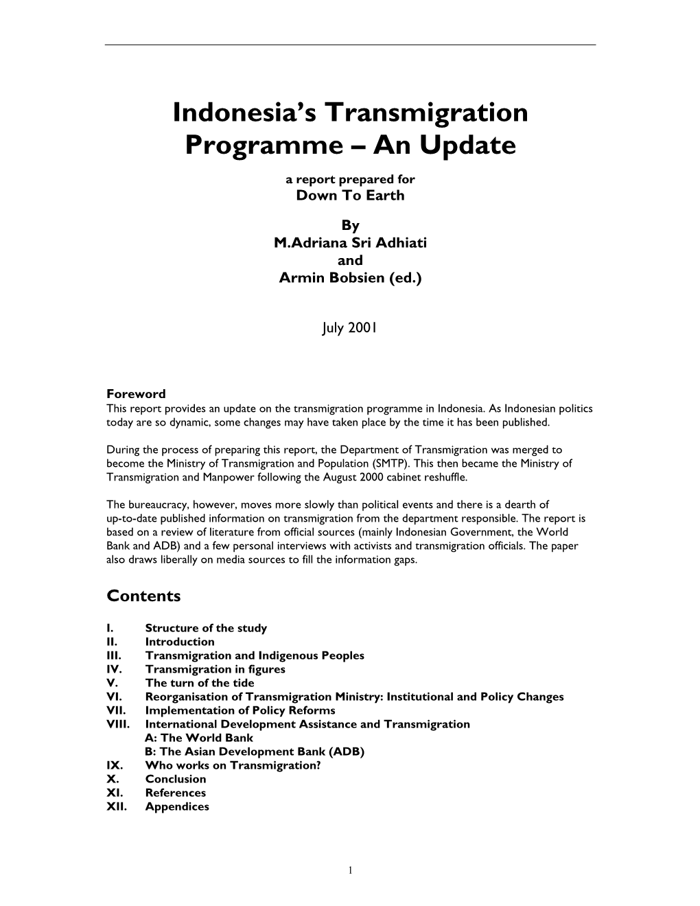 Indonesia's Transmigration Programme