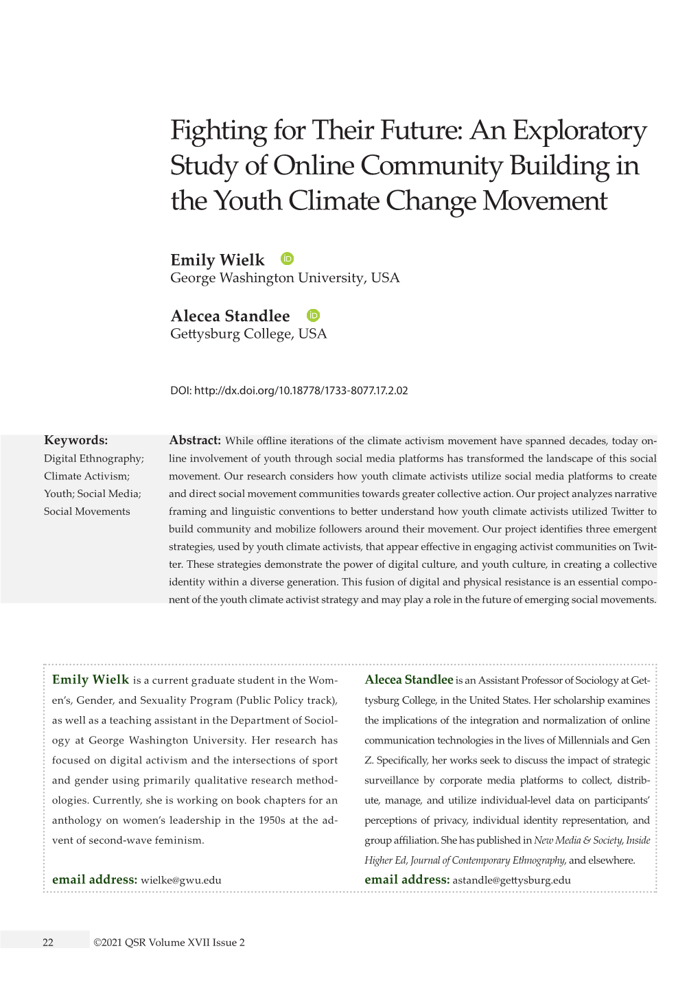 An Exploratory Study of Online Community Building in the Youth Climate Change Movement