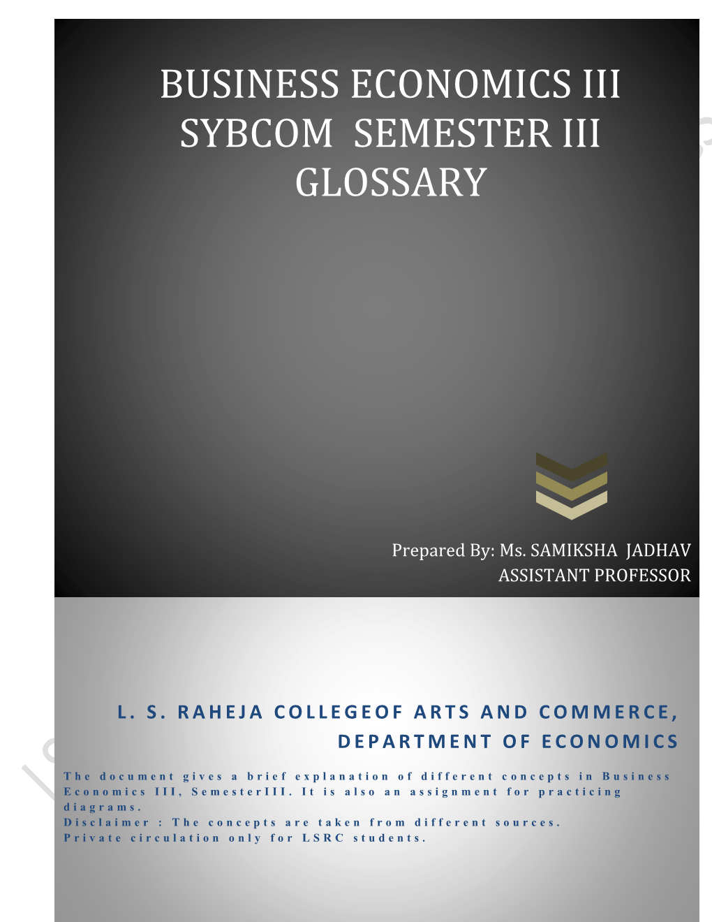 Business Economics Iii Sybcom Semester Iii Glossary
