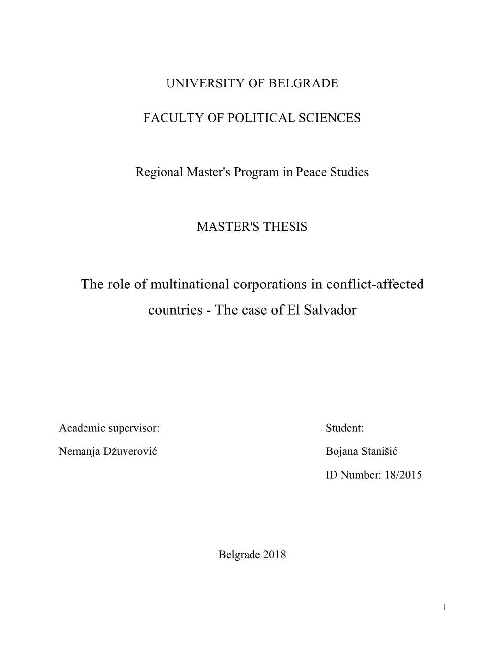 The Role of Multinational Corporations in Conflict-Affected Countries - the Case of El Salvador