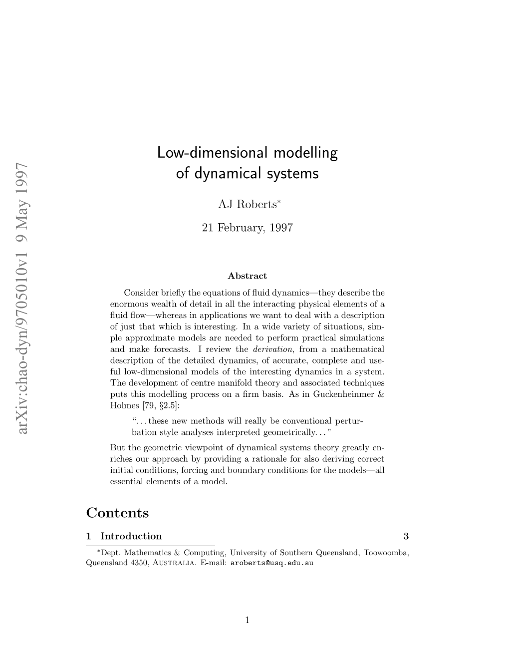 Low-Dimensional Modelling of Dynamical Systems