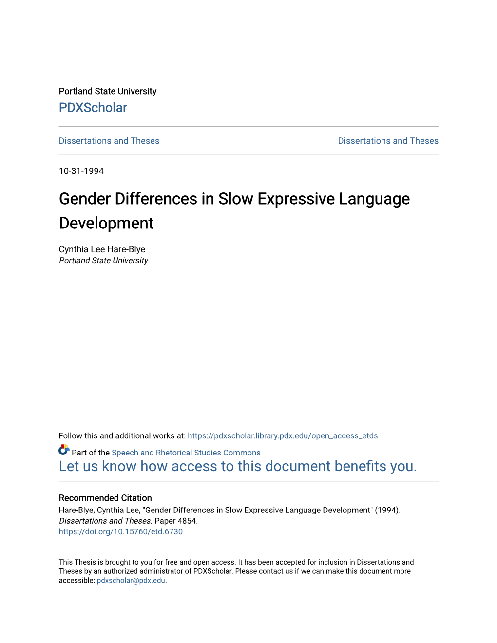 Gender Differences in Slow Expressive Language Development