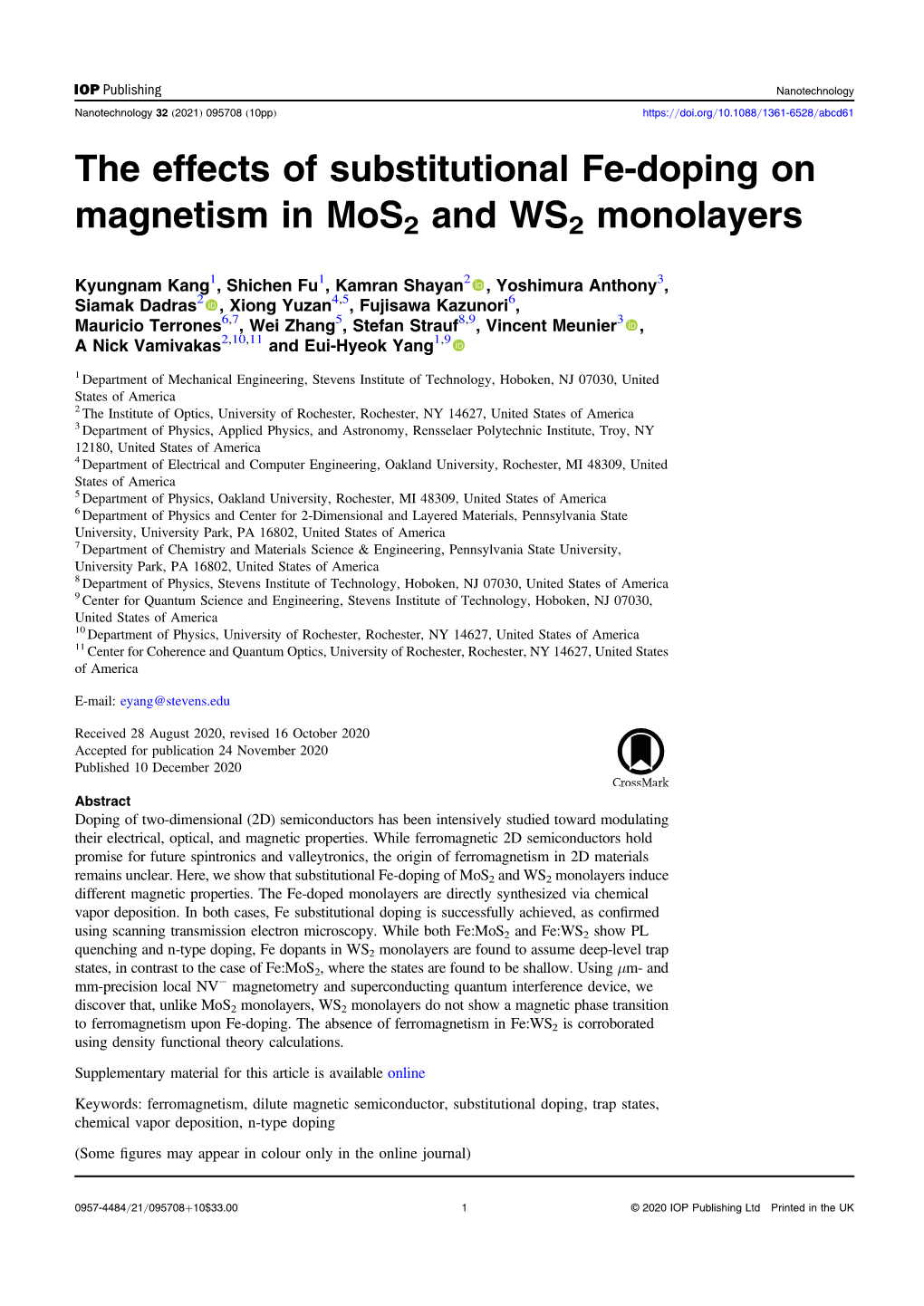 The Effects of Substitutional Fe-Doping on Magnetism in Mos2 and WS2 Monolayers
