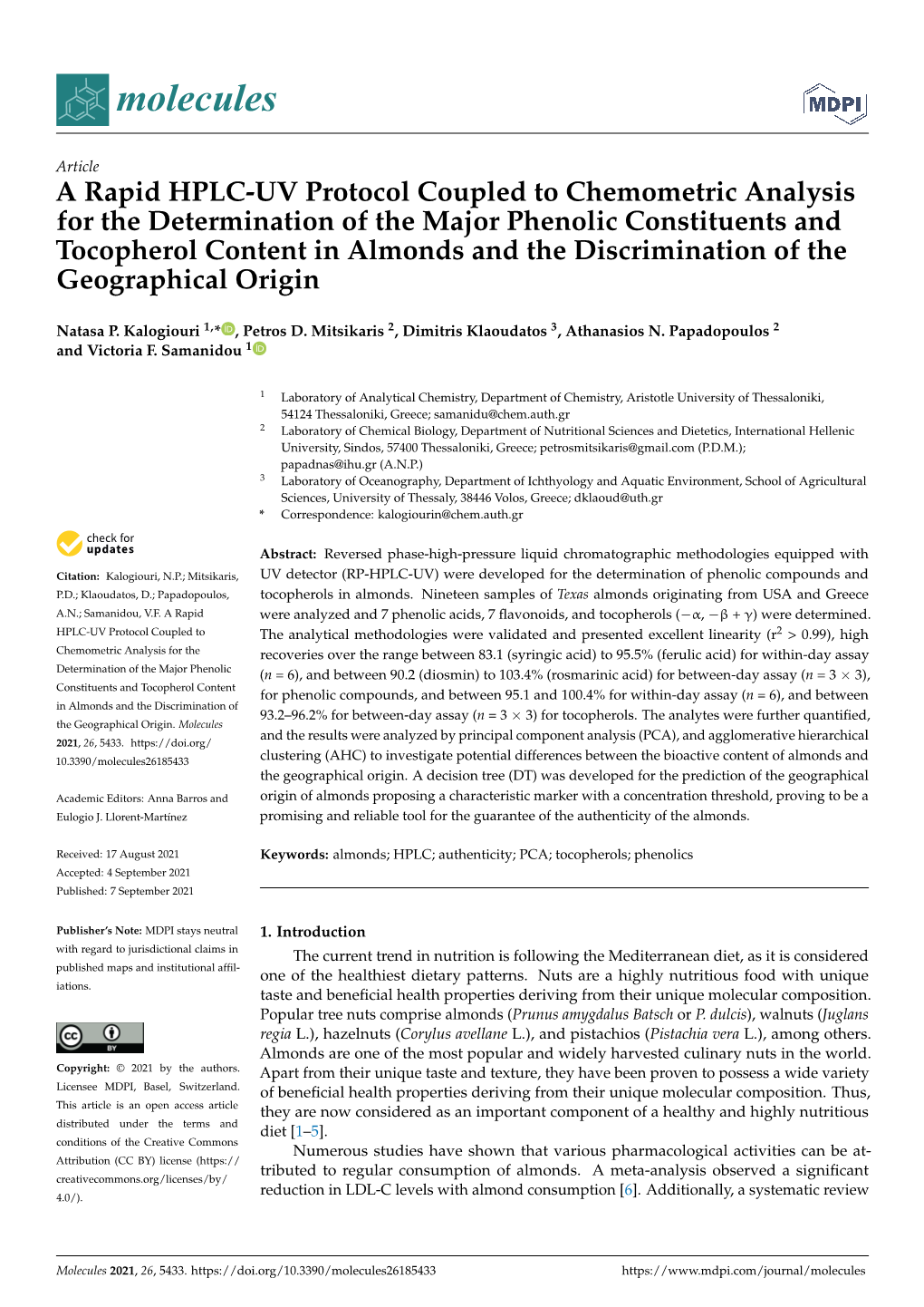 A Rapid HPLC-UV Protocol Coupled to Chemometric Analysis For