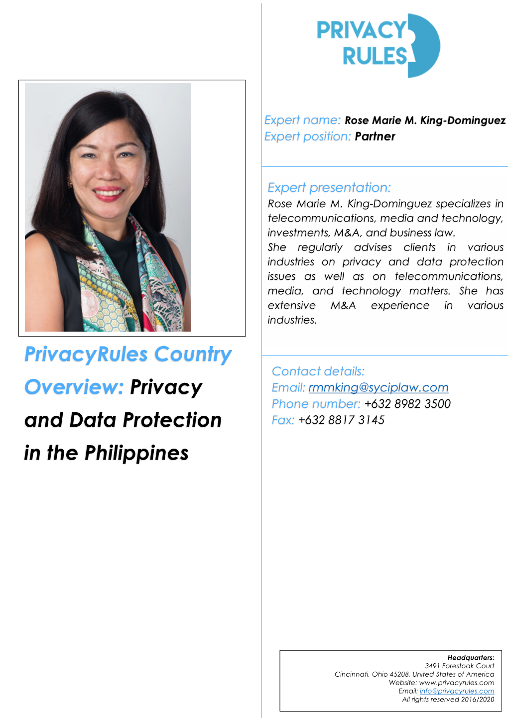 Privacyrules Country Overview: Privacy and Data Protection in The