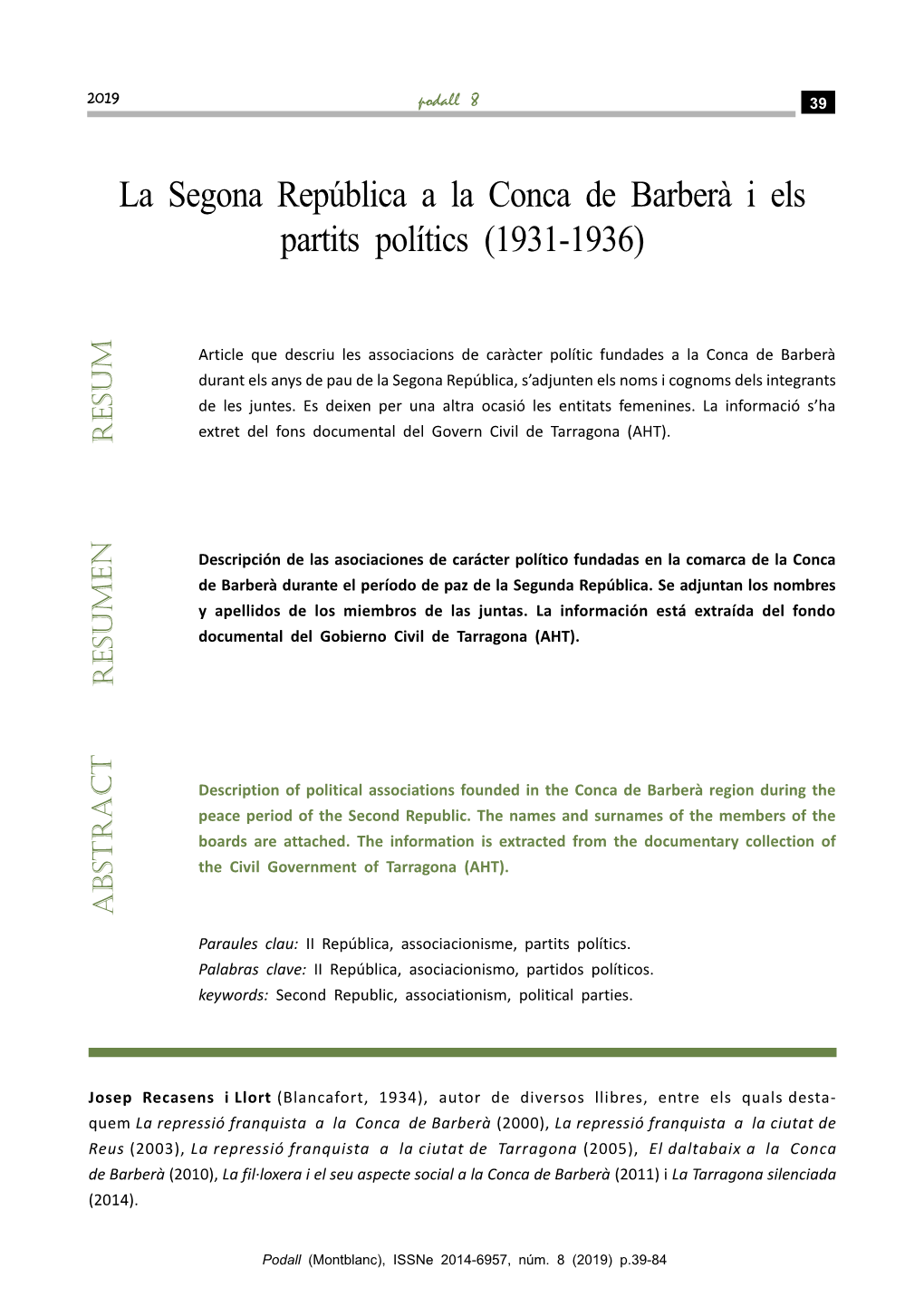 La Segona República a La Conca De Barberà I Els Partits Polítics (1931-1936)