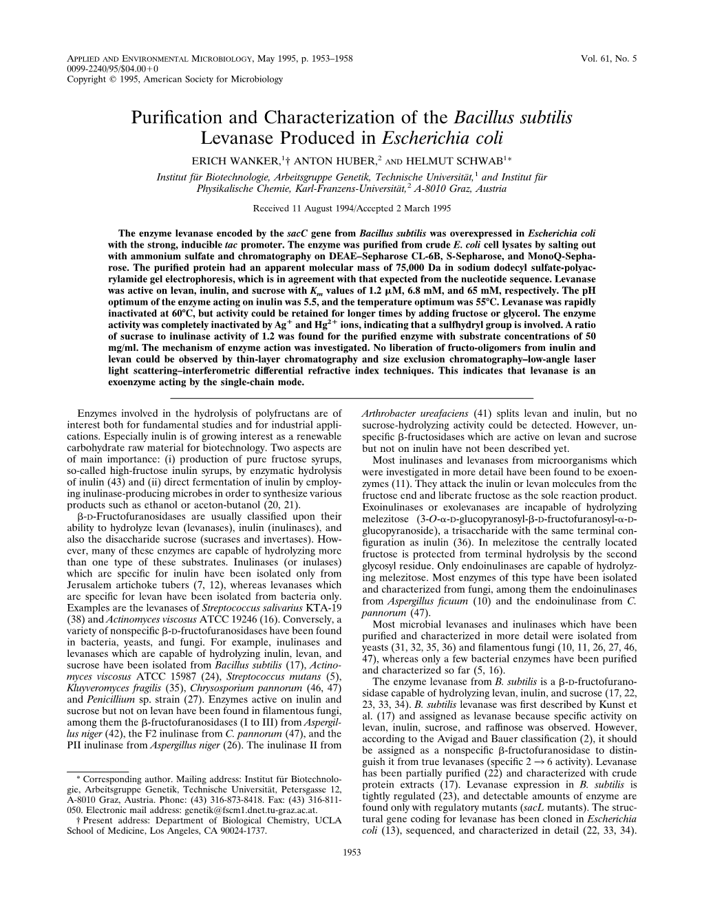 Purification and Characterization of the Bacillus Subtilis Levanase