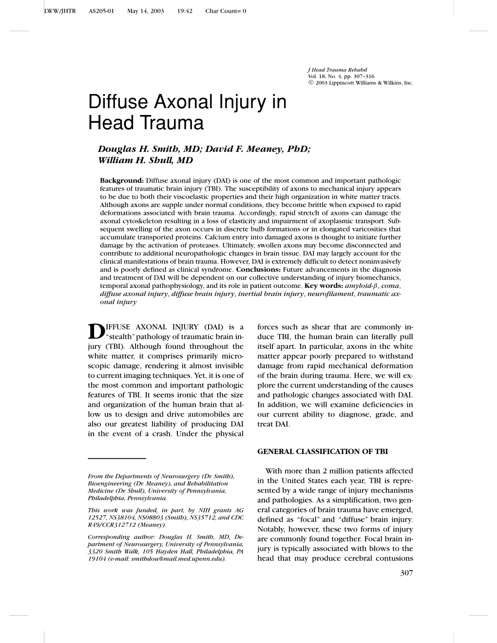 Diffuse Axonal Injury in Head Trauma