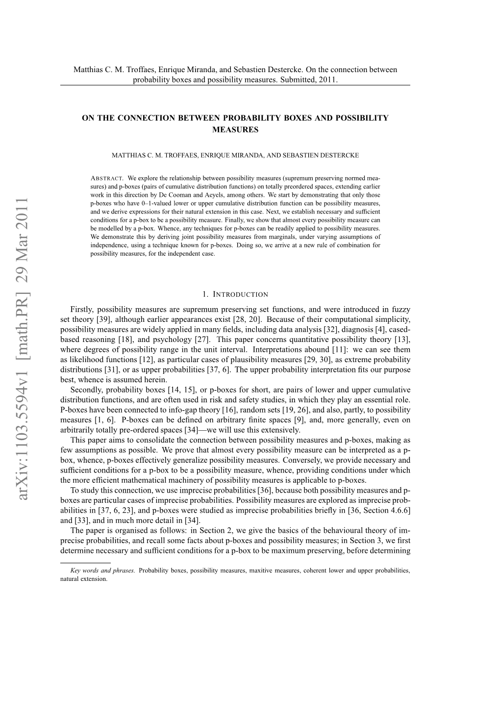 On the Connection Between Probability Boxes and Possibilitymeasures 3