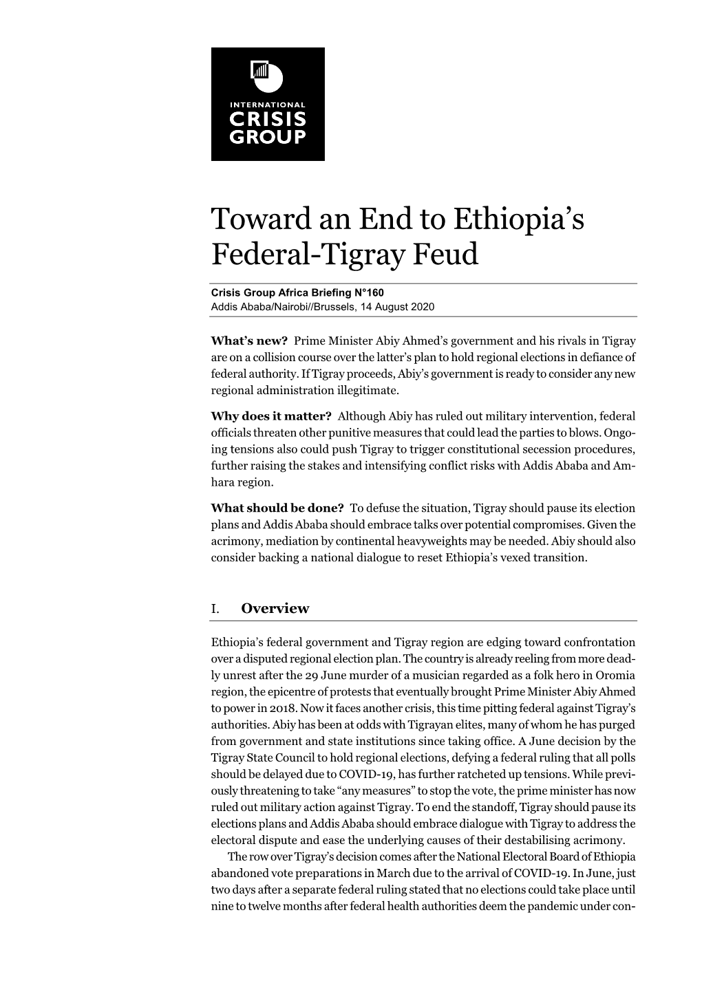 Toward an End to Ethiopia's Federal-Tigray Feud