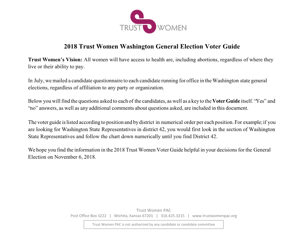 2018 Trust Women Washington General Election Voter Guide