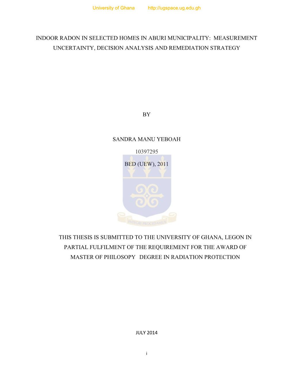 Indoor Radon in Selected Homes in Aburi Municipality: Measurement Uncertainty, Decision Analysis and Remediation Strategy