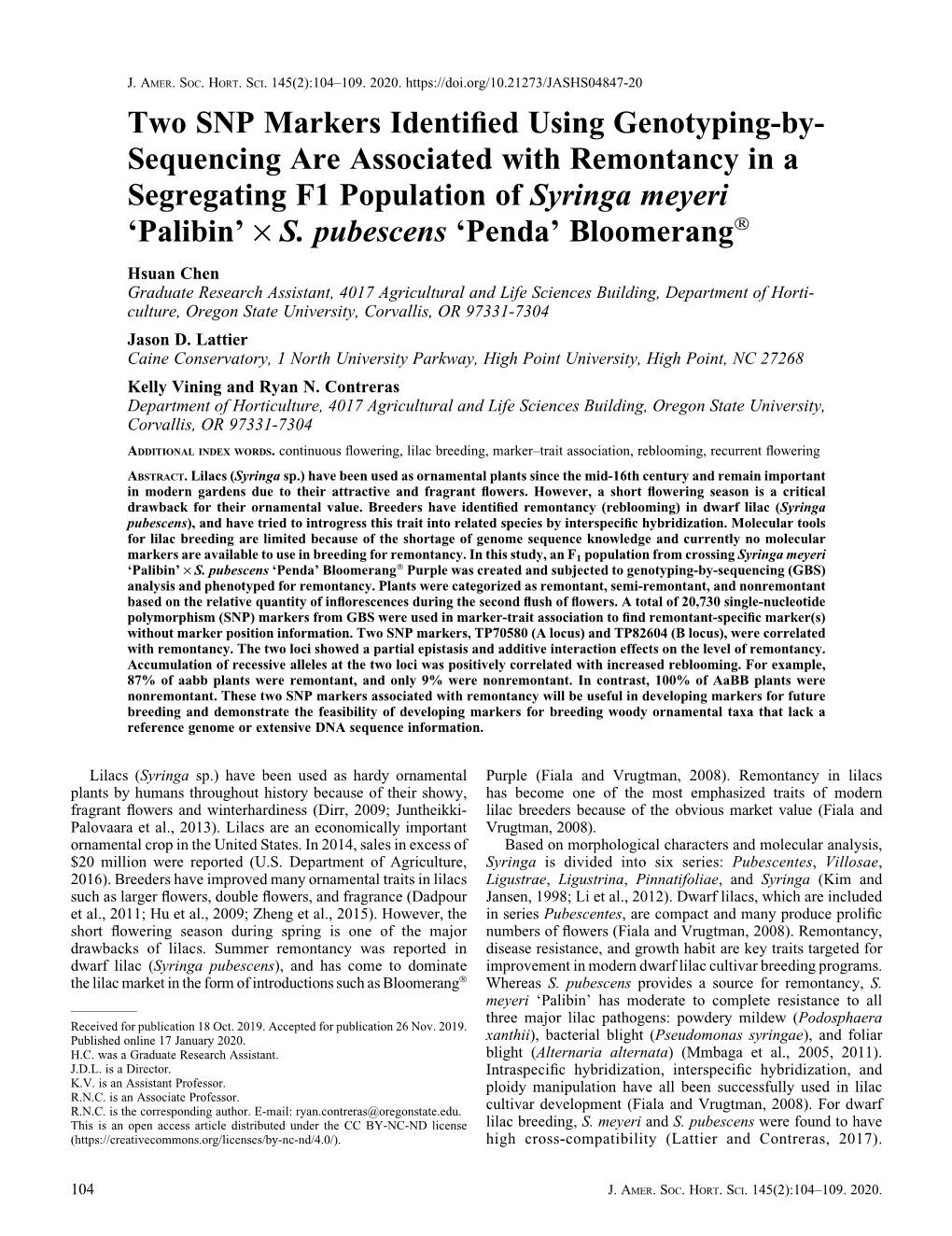 Two SNP Markers Identified Using Genotyping-By