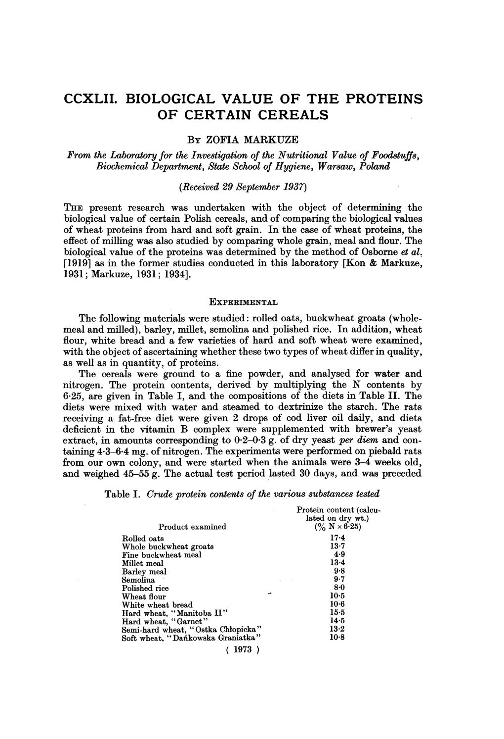 Ccxlii. Biological Value of the Proteins of Certain Cereals