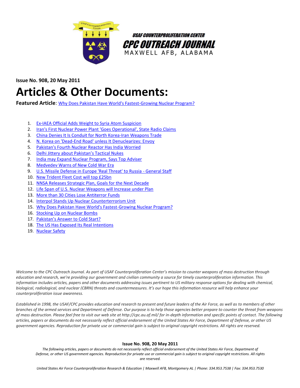 USAF Counterproliferation Center CPC Outreach Journal #908