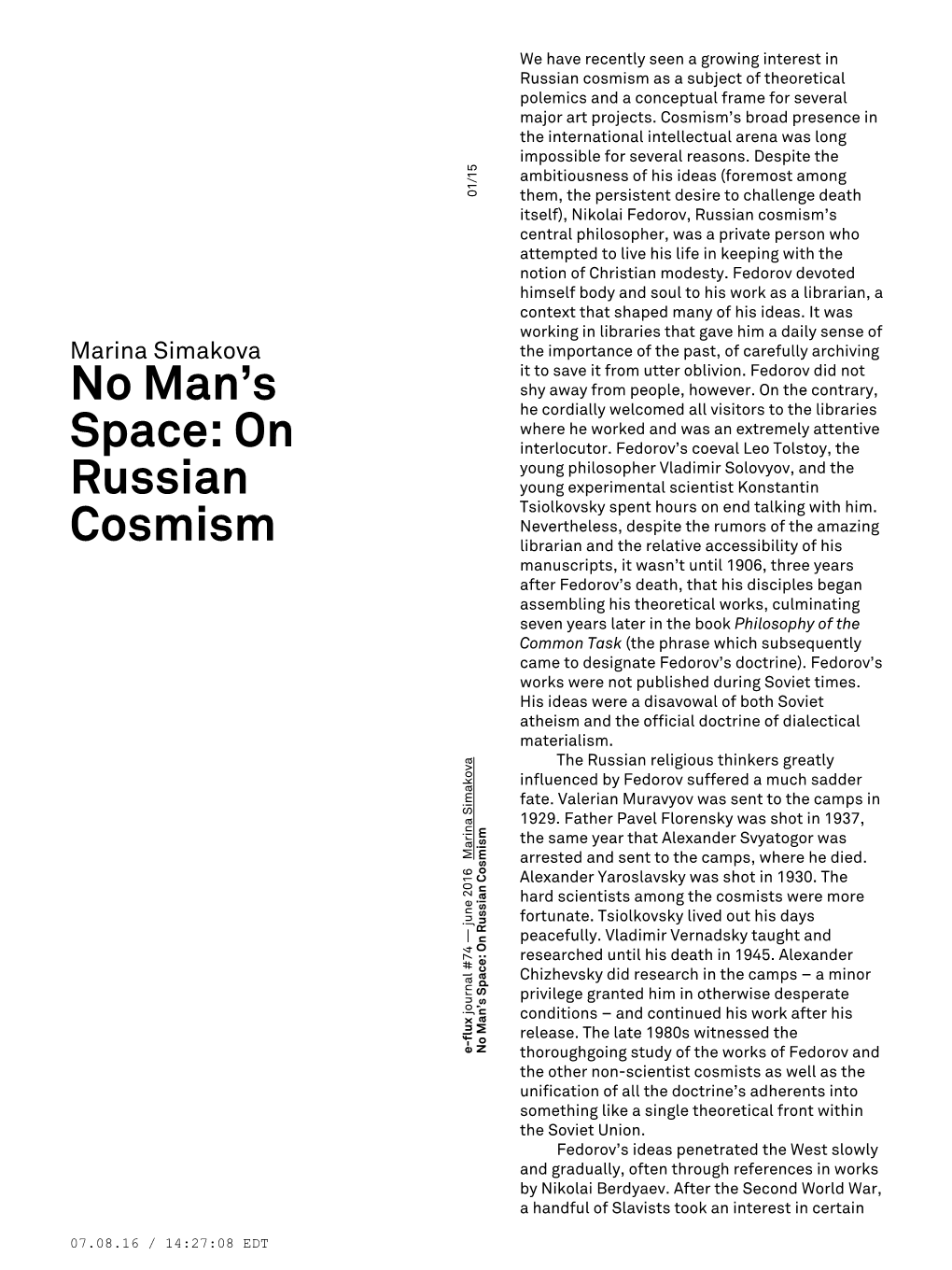 No Man's Space: on Russian Cosmism