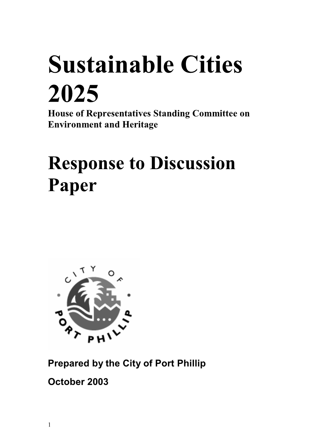 Sustainable Cities 2025 House of Representatives Standing Committee on Environment and Heritage