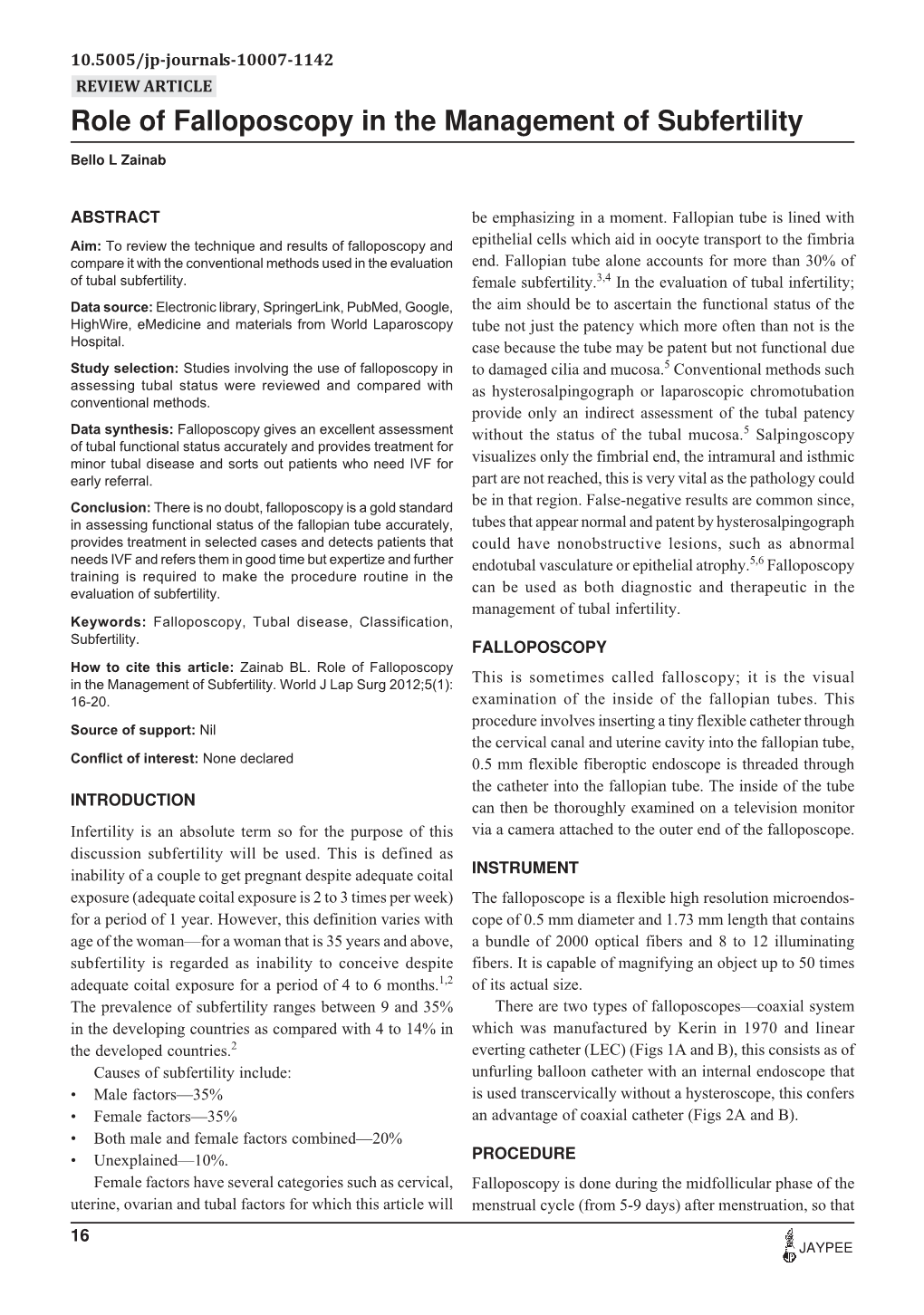 Role of Falloposcopy in the Management of Subfertility