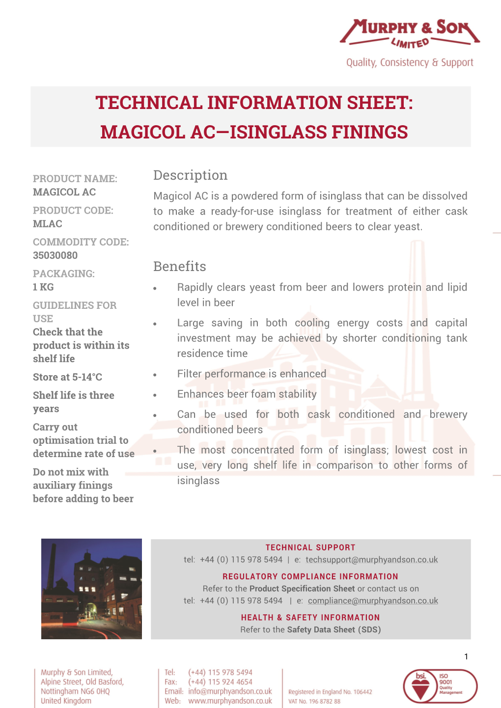 Technical Information Sheet: Magicol Ac—Isinglass Finings