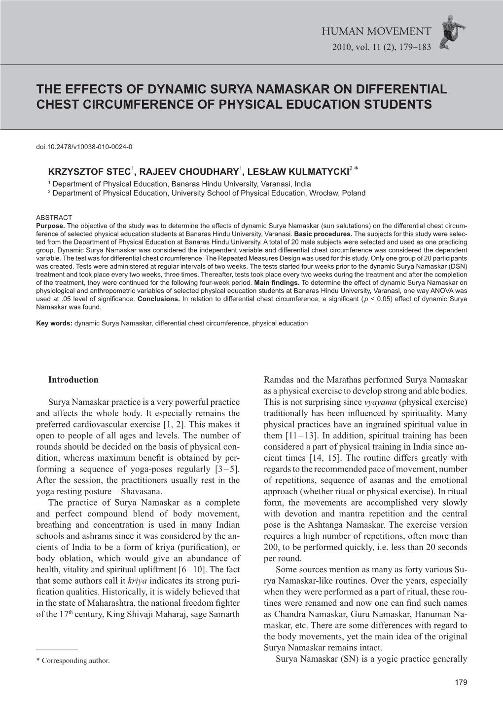 The Effects of Dynamic Surya Namaskar on Differential Chest Circumference of Physical Education Students