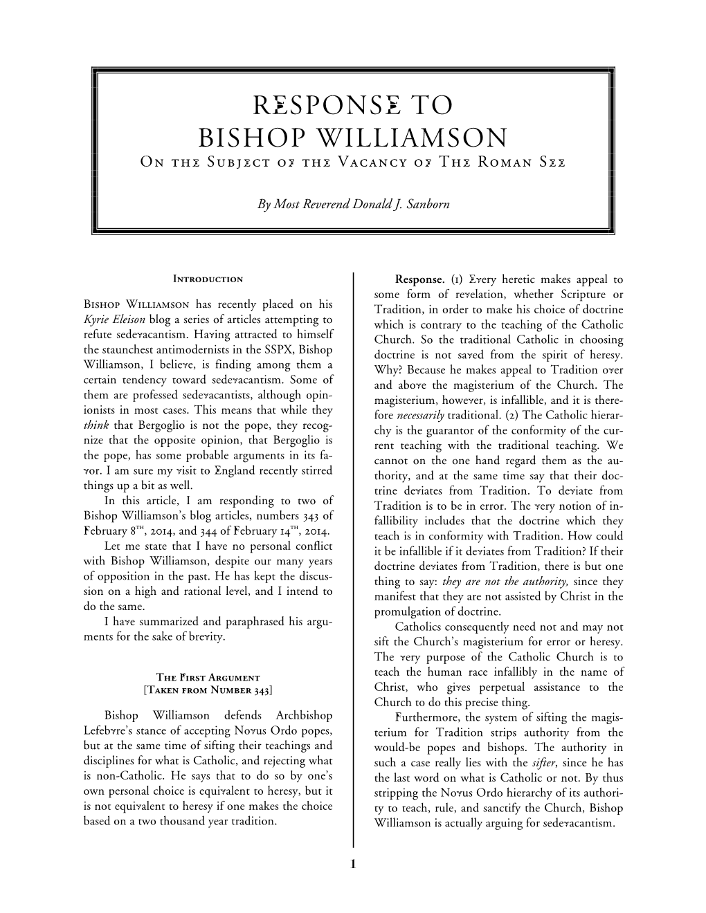 Bishop Williamson Response