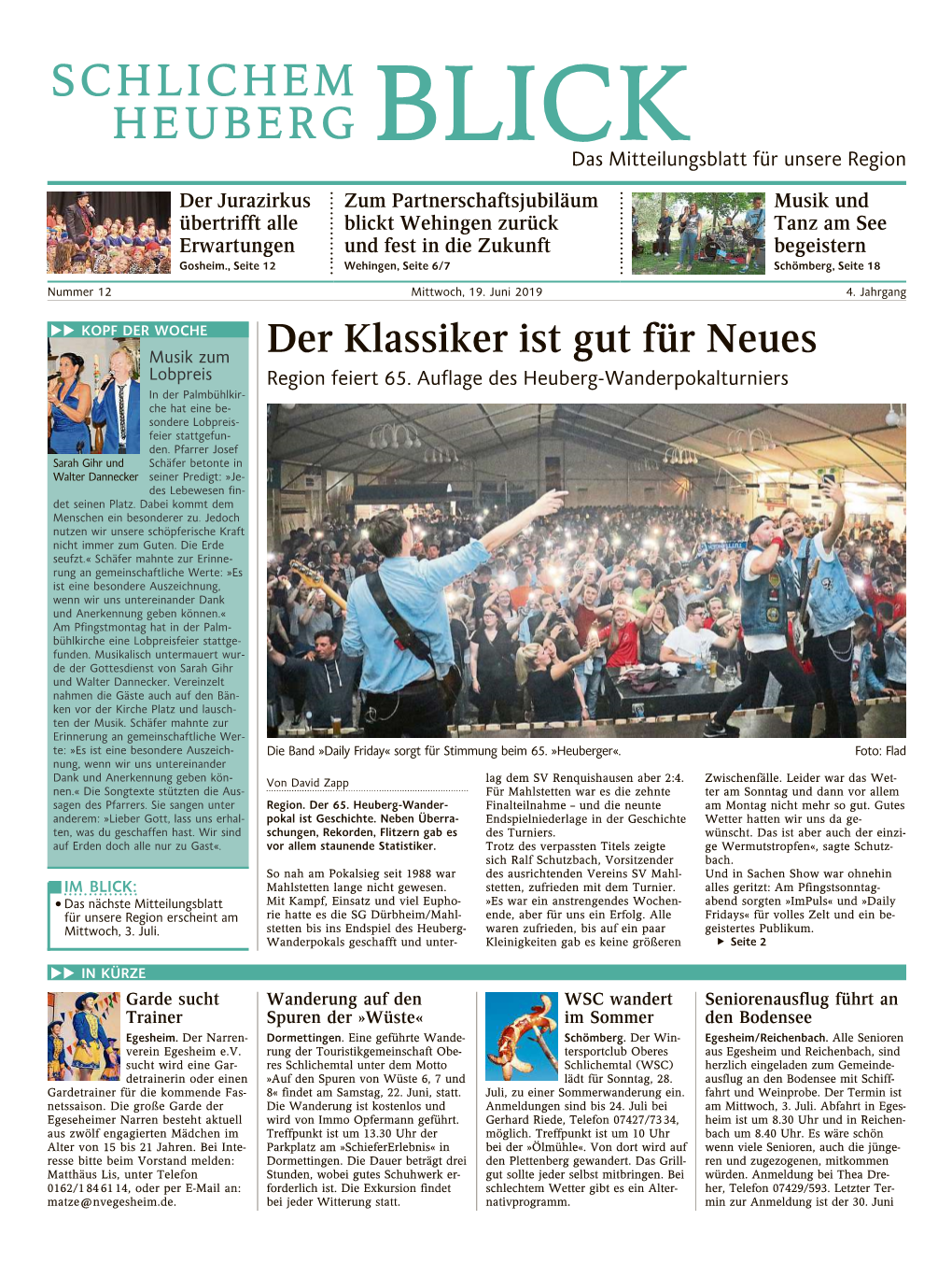 SCHLICHEM HEUBERG BLICK Das Mitteilungsblatt Für Unsere Region