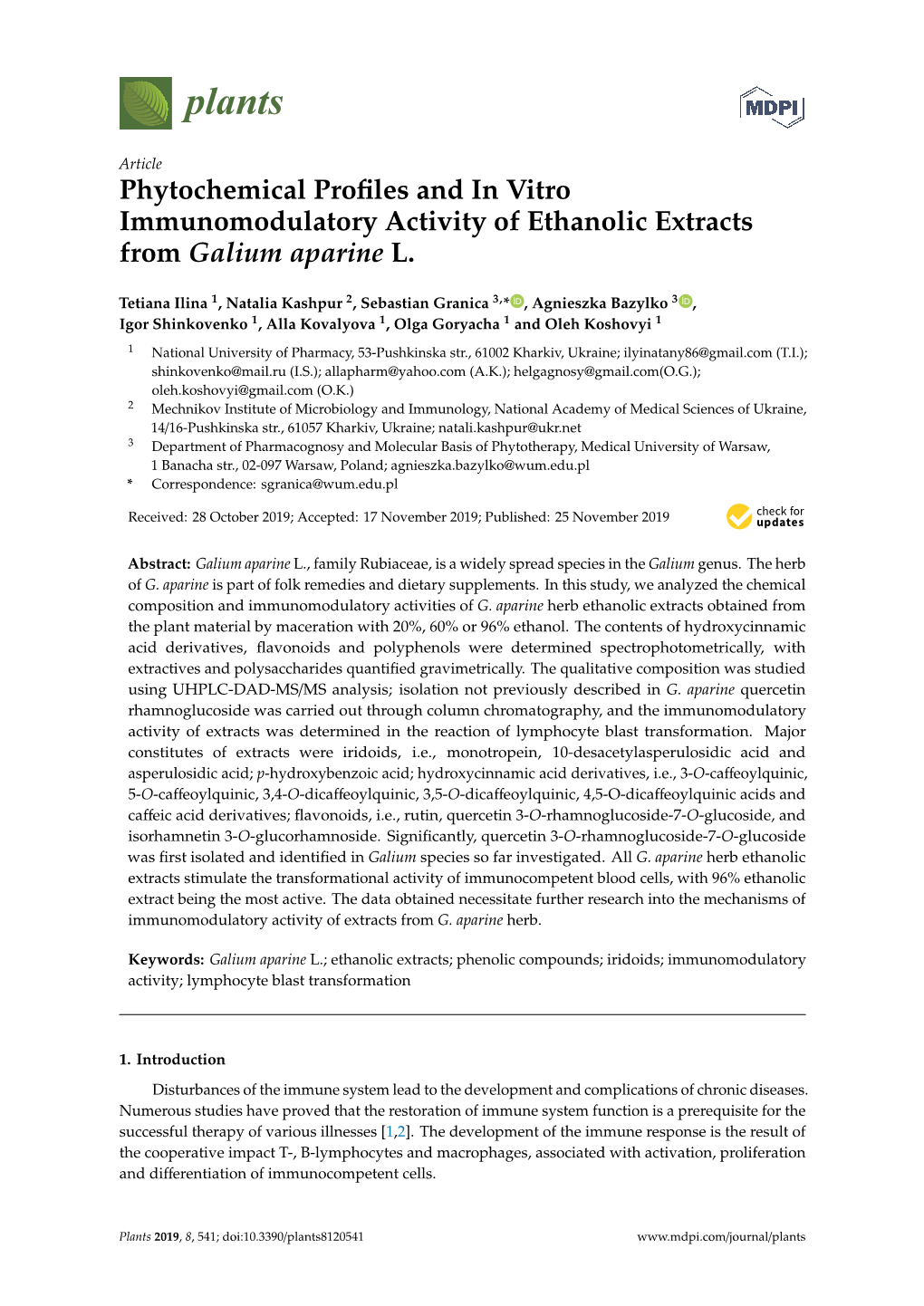 Phytochemical Profiles and in Vitro Immunomodulatory Activity Of