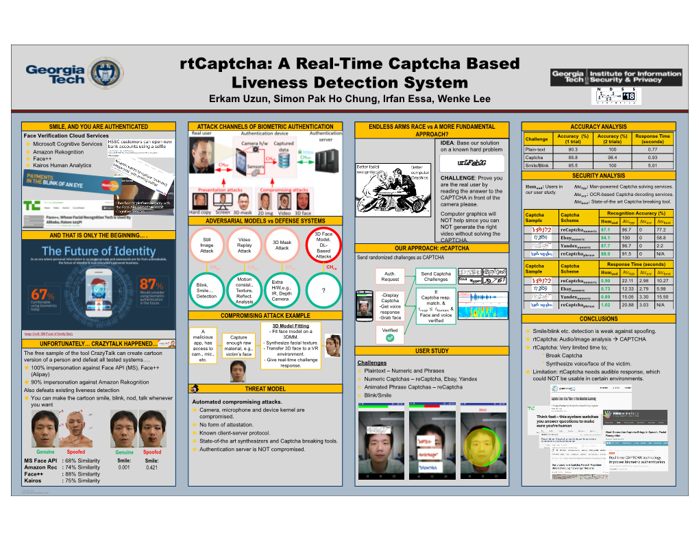 Rtcaptcha: a Real-Time Captcha Based Liveness Detection System Erkam Uzun, Simon Pak Ho Chung, Irfan Essa, Wenke Lee