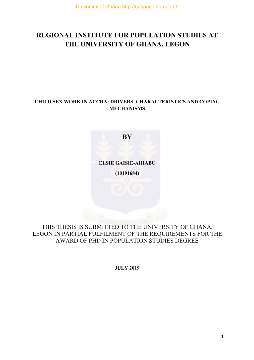 Regional Institute for Population Studies at the University of Ghana, Legon By