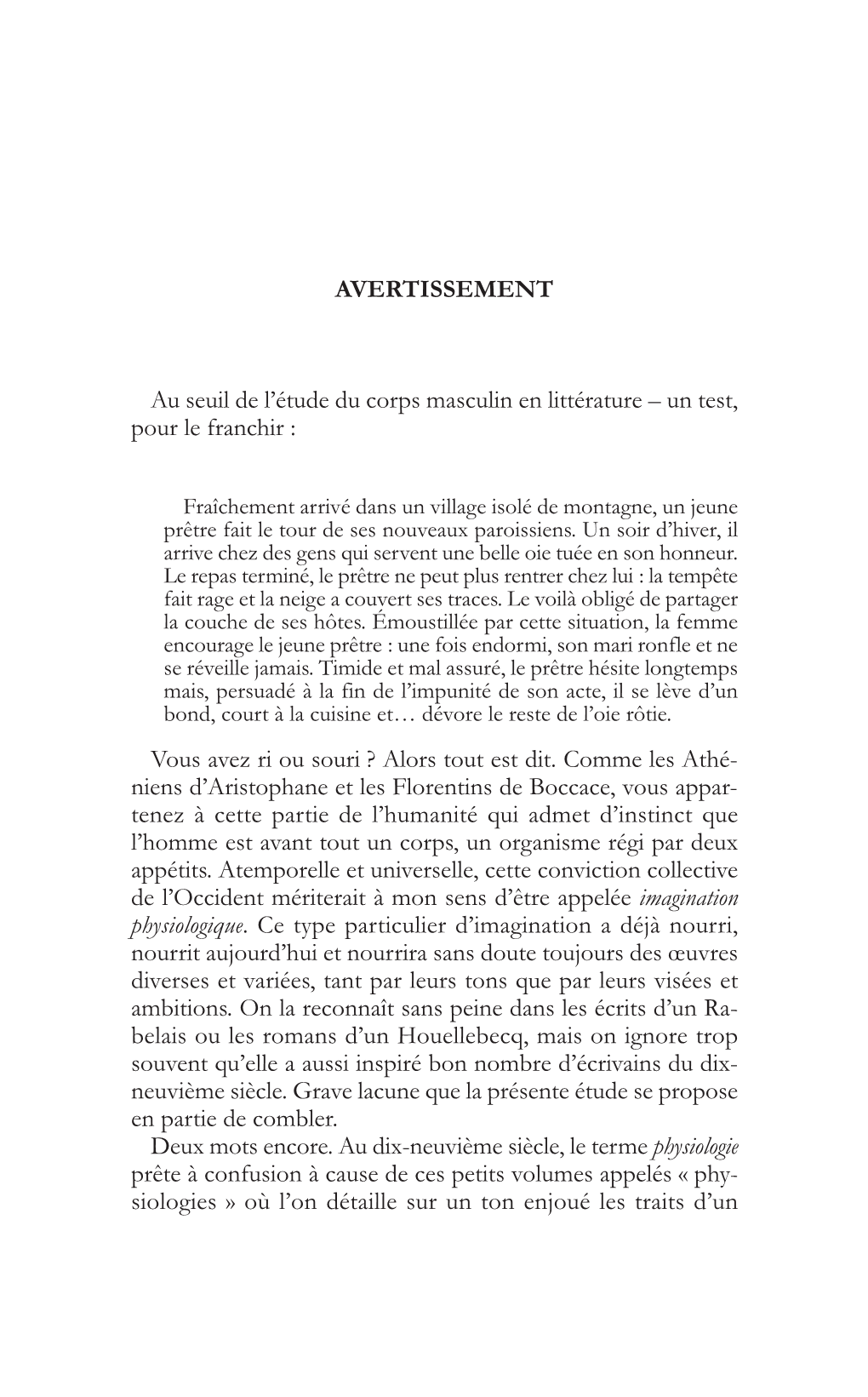 AVERTISSEMENT Au Seuil De L'étude Du Corps Masculin En Littérature