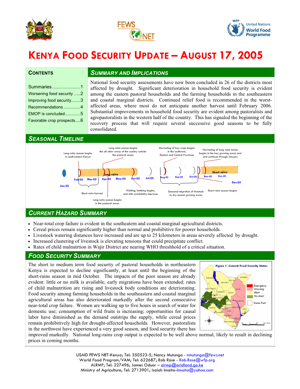 Kenya Food Security Update – August 17, 2005