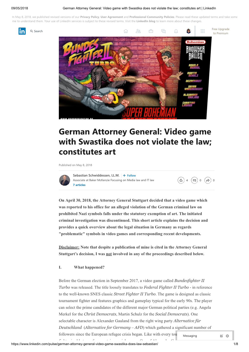 German Attorney General: Video Game with Swastika Does Not Violate the Law; Constitutes Art | Linkedin