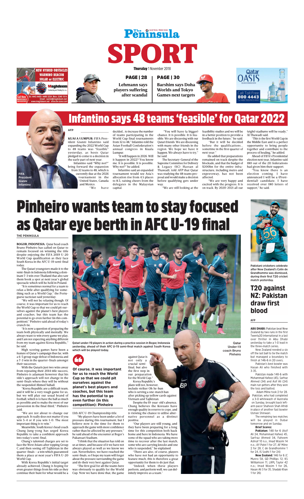 Pinheiro Wants Team to Stay Focused As Qatar Eye Berth in AFC U-19 Final the PENINSULA