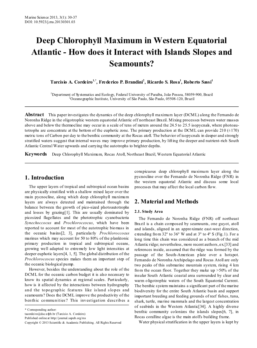 Deep Chlorophyll Maximum, Rocas Atoll, Northeast Brazil, Western