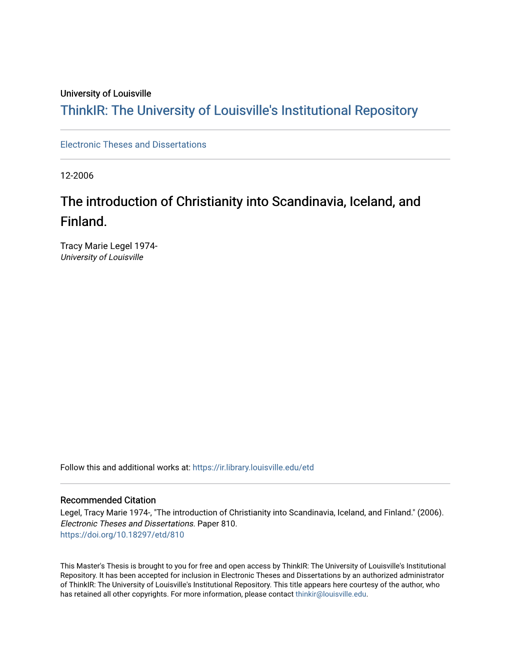 The Introduction of Christianity Into Scandinavia, Iceland, and Finland