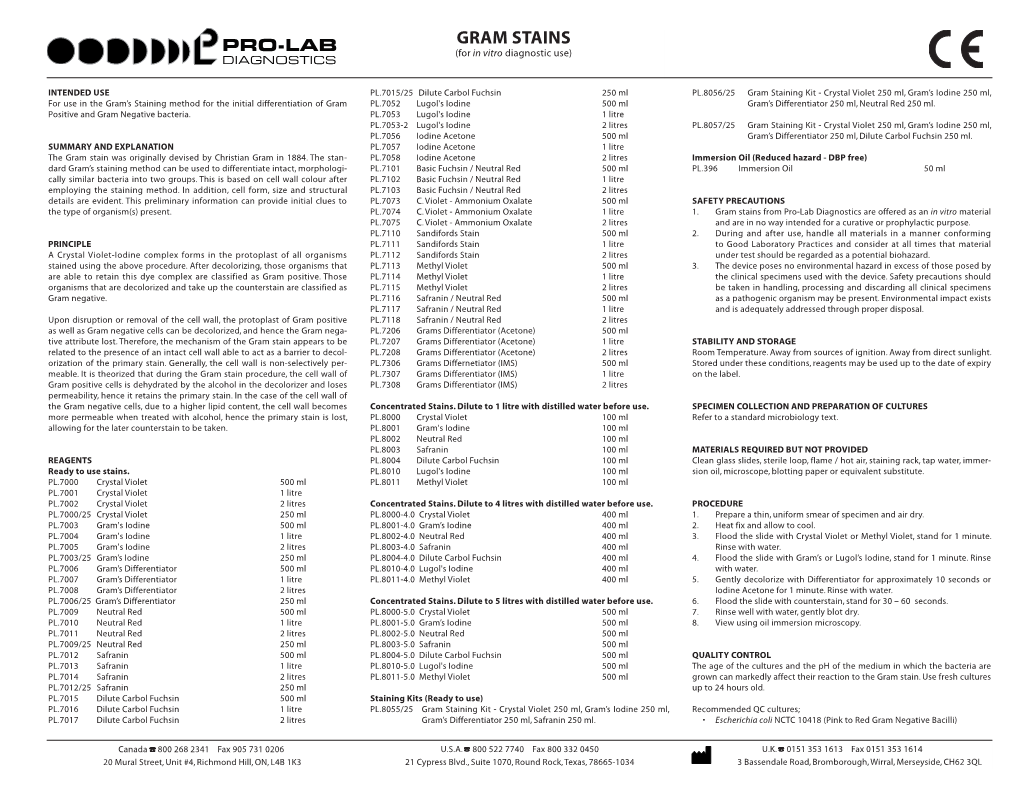 GRAM STAINS (For in Vitro Diagnostic Use)