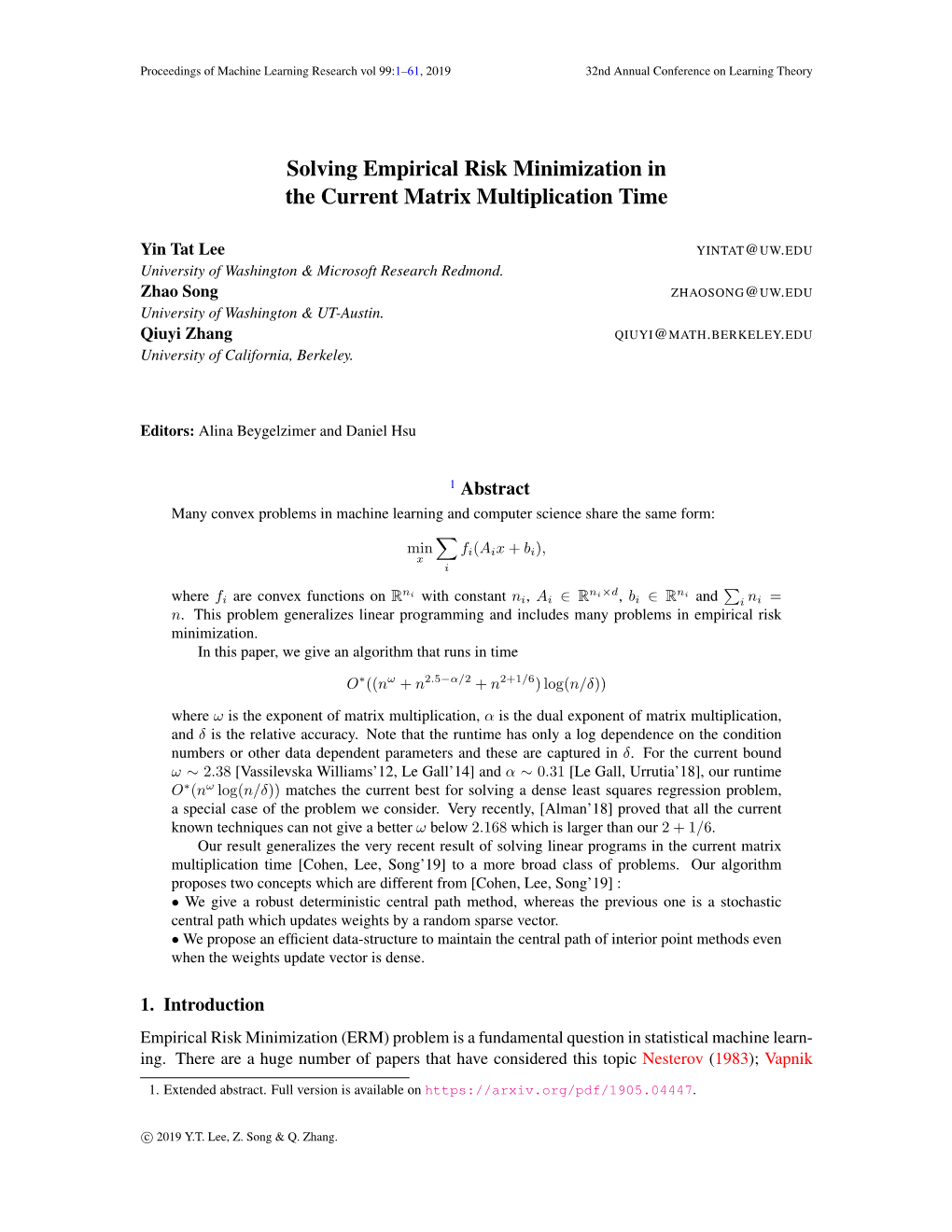 Solving Empirical Risk Minimization in the Current Matrix Multiplication Time