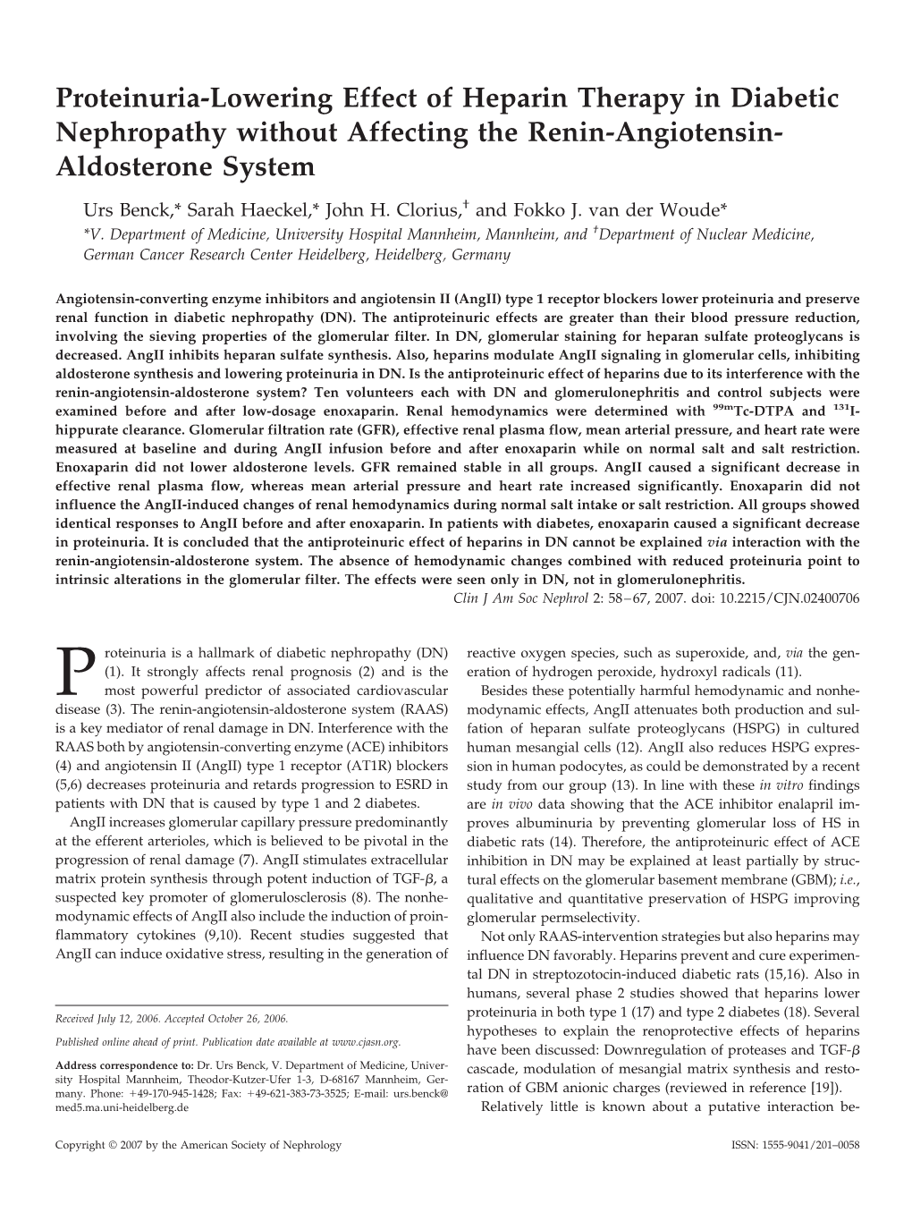 Proteinuria-Lowering Effect of Heparin Therapy in Diabetic Nephropathy Without Affecting the Renin-Angiotensin- Aldosterone System